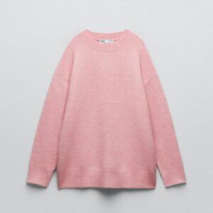Zara Baby Pink Overized Chunky Crewneck Sweater S Wool Blend